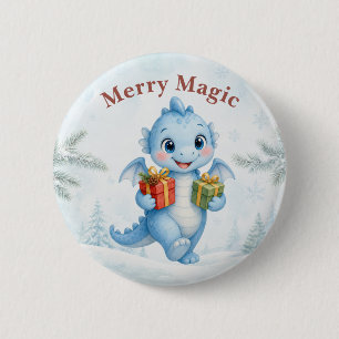 Chapa Redonda De 5 Cm Dragón bebé de Navidad Blue Merry Magic