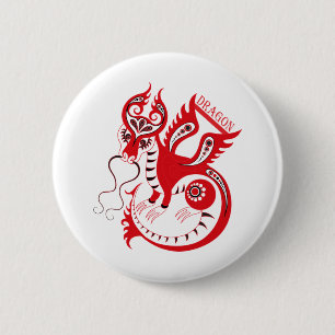 Chapa Redonda De 5 Cm Dragón chino rojo de dibujo