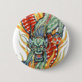 Chapa Redonda De 5 Cm Dragón japonés y flores del Lotus