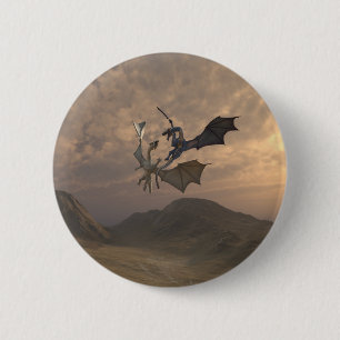 Chapa Redonda De 5 Cm Dragones luchando en un paisaje montañoso
