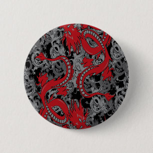 Chapa Redonda De 5 Cm Dragones rojos Ying Yang