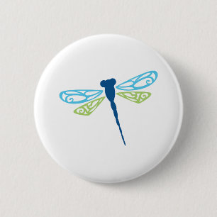 Chapa Redonda De 5 Cm Dragonfly azul y verde