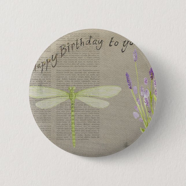 Chapa Redonda De 5 Cm dragonfly happy birthday (Anverso)