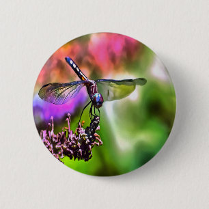 Chapa Redonda De 5 Cm Dragonfly In Green and Blue Realistic Painting