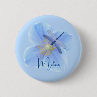 Chapa Redonda De 5 Cm Dragonfly on Blue Poppy button