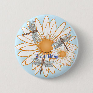 Chapa Redonda De 5 Cm Dragonfly White Daisy