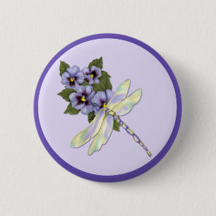 Chapa Redonda De 5 Cm Dragonfly y Pansies