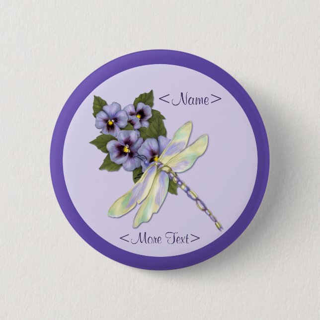Chapa Redonda De 5 Cm Dragonfly y Pansies (Anverso)