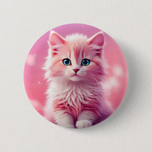 Chapa Redonda De 5 Cm Dreamy Cute Fluffy Gato Kitty Rosa