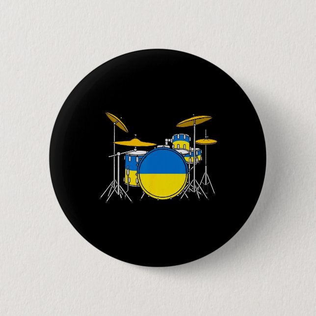 Chapa Redonda De 5 Cm Drum Kit Ukrainian Flag Ukraine Drummer Musician  (Anverso)