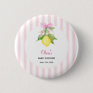 Chapa Redonda De 5 Cm Ducha de bebé Coquette Lemon Pink