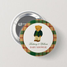 Ducha de bebé de oso preppy de cuadros de Navidad