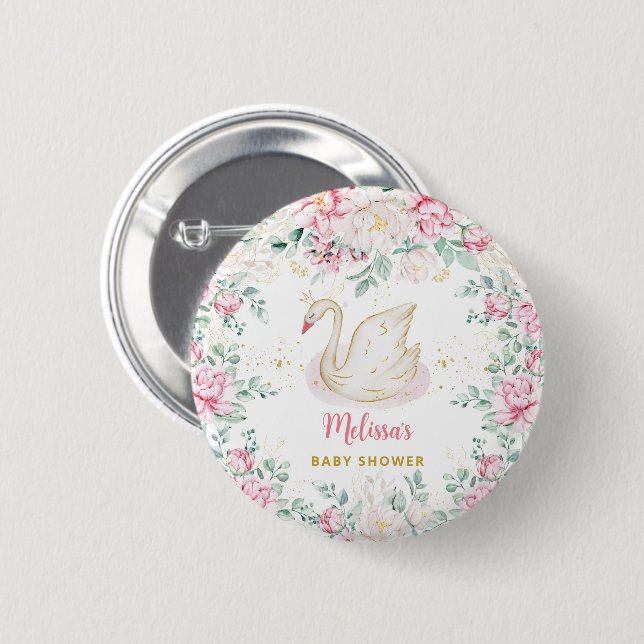 Chapa Redonda De 5 Cm Ducha de Bebé Princesa Cisne (Anverso y reverso)