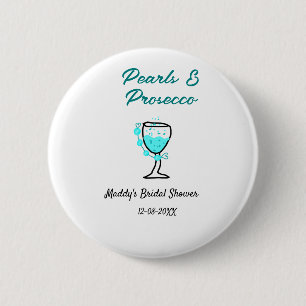 Chapa Redonda De 5 Cm Ducha de novia perlas y prosecco azul negro nombre