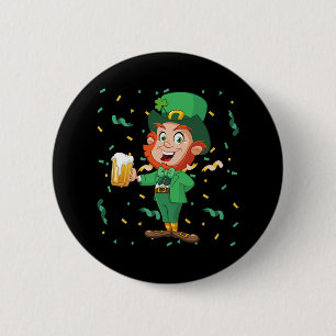 Chapa Redonda De 5 Cm Duende bebiendo cerveza Día de San Patricio