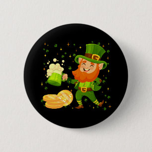 Chapa Redonda De 5 Cm Duende bebiendo cerveza día de San Patricio