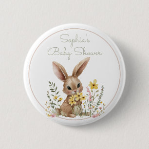 Chapa Redonda De 5 Cm Dulce conejo flores amarillas baby shower de prima