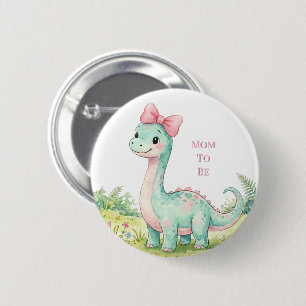 Chapa Redonda De 5 Cm Dulce Dinosaurio Con Lazo Rosa Baby Shower Mamá Po