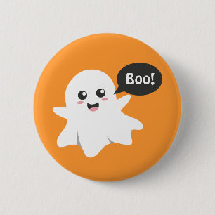 Chapa Redonda De 5 Cm Dulce Fantasma que Dice Boo, Feliz Halloween