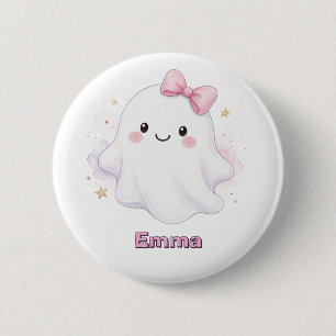 Chapa Redonda De 5 Cm Dulce Fantasma Rosa de Halloween Truco o Trato