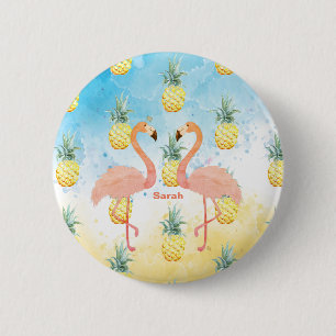 Chapa Redonda De 5 Cm Dulce Flamingo y Piña