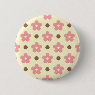 Chapa Redonda De 5 Cm Dulce Floral Rosa y Lunares Marrones Retro