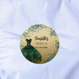 Chapa Redonda De 5 Cm Dulce vestido de oro verde esmeralda 16