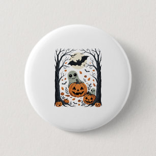 Chapa Redonda De 5 Cm Dulces fantasmas de Halloween y bosque de linterna