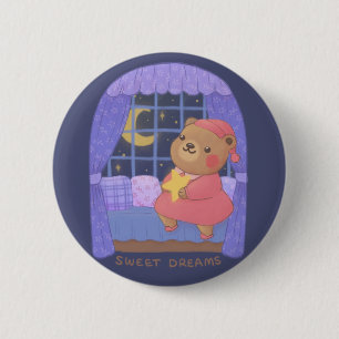 Chapa Redonda De 5 Cm Dulces Sueños: Ilustración de Oso de Peluche