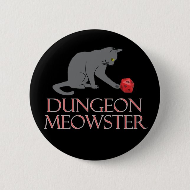 Chapa Redonda De 5 Cm Dungeon Meowster Funny RPG Cat con dados (Anverso)