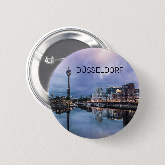 Chapa Redonda De 5 Cm Dusseldorf Skyline Alemania Holiday Sunset Souveni (Anverso y reverso)