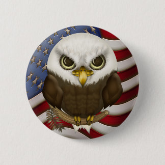 Chapa Redonda De 5 Cm Eagle calvo lindo patriótico y bandera de los