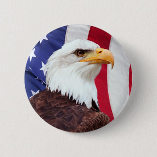 Chapa Redonda De 5 Cm Eagle calvo y bandera americana