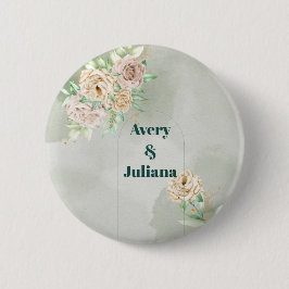 Chapa Redonda De 5 Cm Earthy Shades Flowers Boho Elegant Sage Green