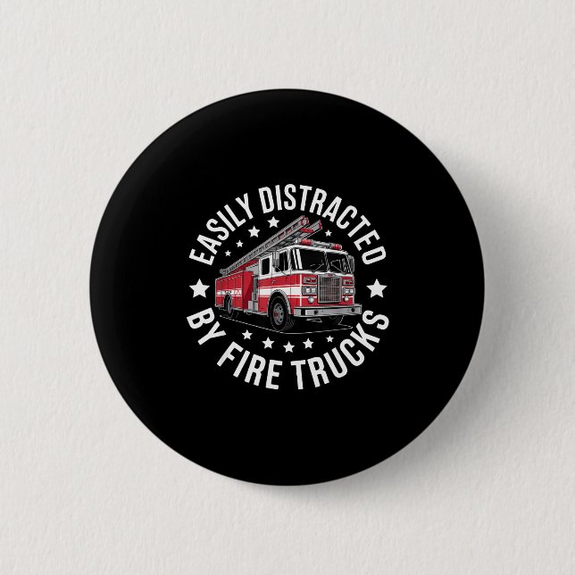 Chapa Redonda De 5 Cm Easily Distracted By Fire Trucks Design  (Anverso)