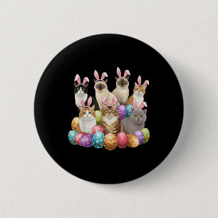 Chapa Redonda De 5 Cm Easter Day Cat Bunny Ears Eggs Gráficos Hombres Mu