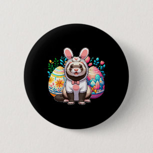 Chapa Redonda De 5 Cm Easter Ferret Cosplay Bunny Hunting Colorful Eggs
