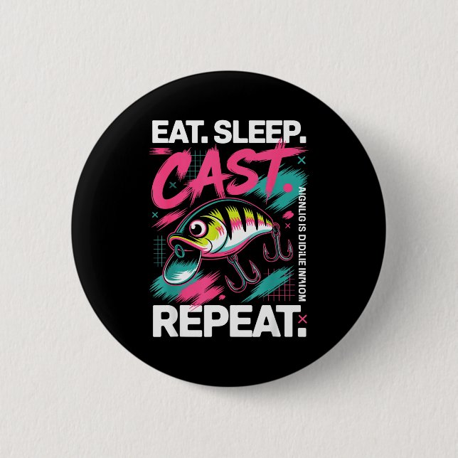 Chapa Redonda De 5 Cm Eat Sleep Cast Repeat Fishing Lover Men Dad Christ (Anverso)