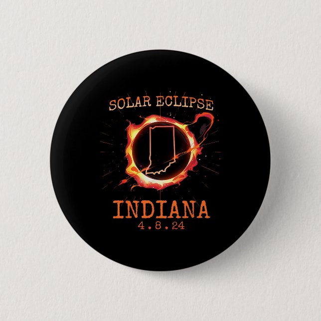 Chapa Redonda De 5 Cm Eclipse 2024 Indiana State Totality Usa Path Souve (Anverso)