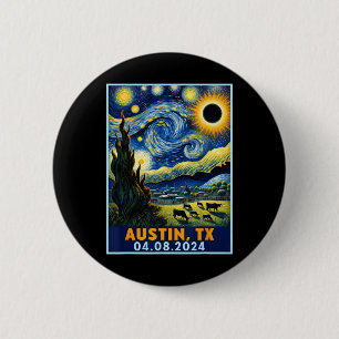 Chapa Redonda De 5 Cm Eclipse solar 2024 Austin Texas Van Gogh Starry Ni
