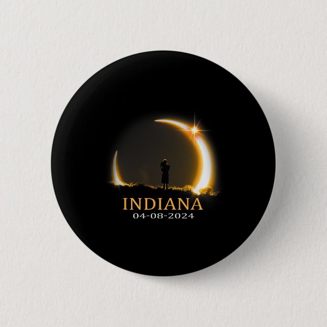 Chapa Redonda De 5 Cm Eclipse solar 2024 Eclipse solar total de Indiana (Anverso)