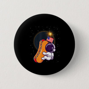 Chapa Redonda De 5 Cm Eclipse Solar Astronaut Hotdog Bandera De Eeuu Div