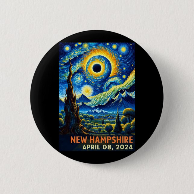Chapa Redonda De 5 Cm Eclipse solar total 2024 New Hampshire Starry Nigh (Anverso)