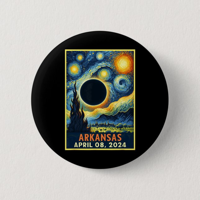 Chapa Redonda De 5 Cm Eclipse solar total 2024 Noche estrellada (Anverso)