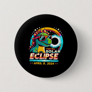 Chapa Redonda De 5 Cm Eclipse solar total 2024 T-rex con vidrio solar
