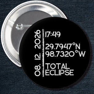 Chapa Redonda De 5 Cm Eclipse Solar Total 2026 Negro Personalizado