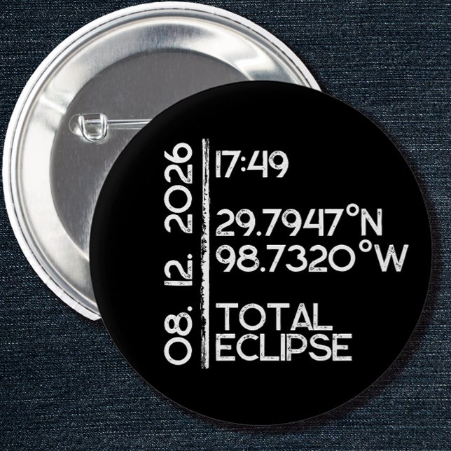 Chapa Redonda De 5 Cm Eclipse Solar Total 2026 Negro Personalizado (Solar Eclipse Keepsake Pin)