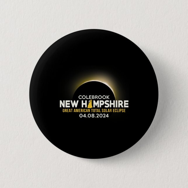 Chapa Redonda De 5 Cm Eclipse solar total de New Hampshire Nh 2024 (Anverso)