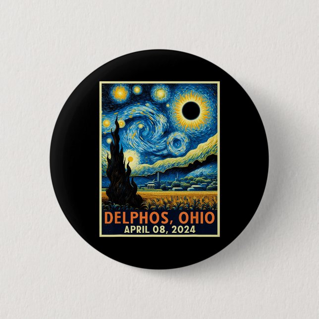 Chapa Redonda De 5 Cm Eclipse solar total de Ohio 2024 Noche estrellada  (Anverso)