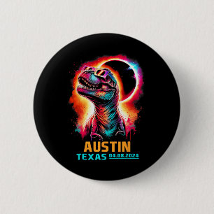 Chapa Redonda De 5 Cm Eclipse solar total de Texas 2024 T Rex Dinosaur